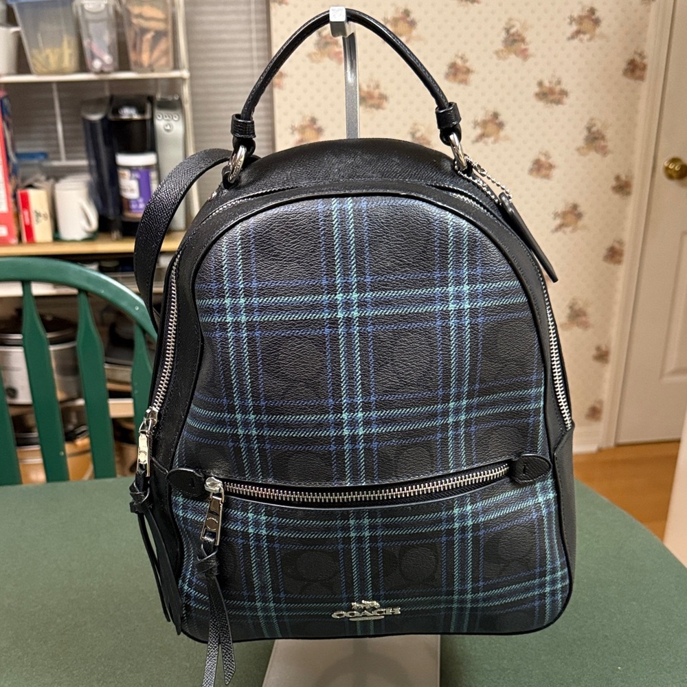 Coach Black and Blue Checkered Backpack